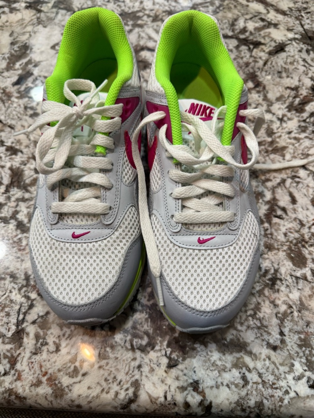 Nike White Sneakers with Pink and Neon Green Accents